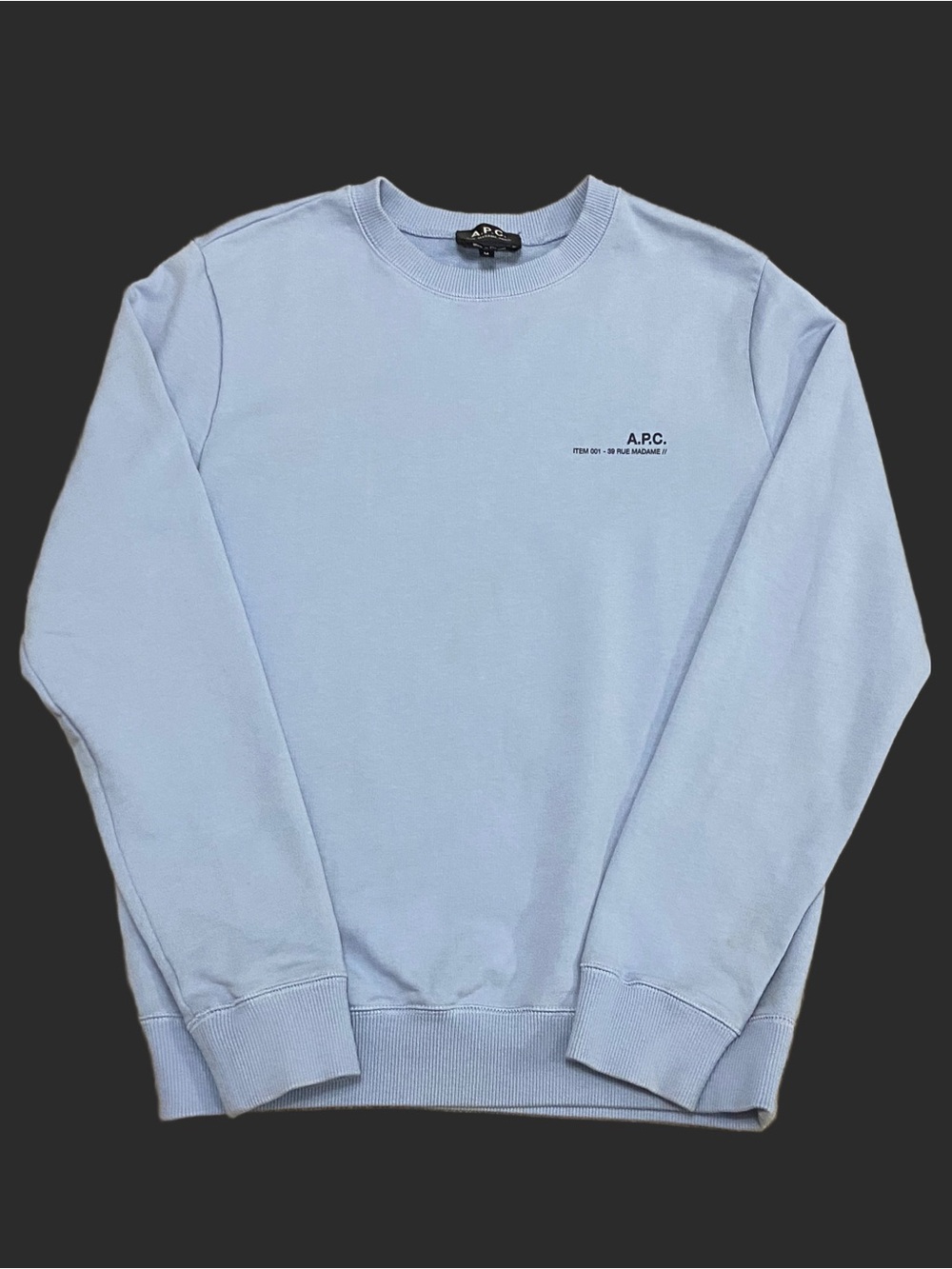 A.P.C. Item 001 Rue Madame Pale Blue Crewneck Sweatshirt